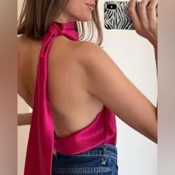 NWT Zara Fuchsia Pink Halter Top XL - Picture 3 of 4